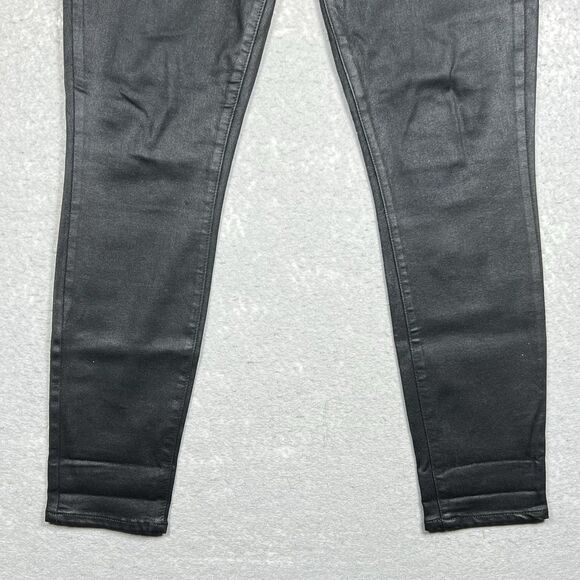 PAIGE Jeans Women’s 31 Hoxton Ankle Peg Black Fog Luxe Wax Coating Leather - Picture 4 of 15